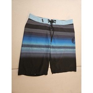 HURLEY 30 Mens Phantom Dimension Black Blue Stripes Unlined Board Surf Shorts